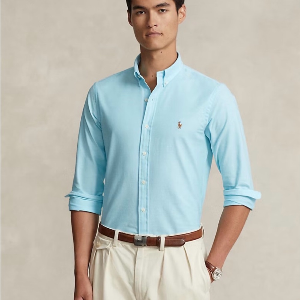 Polo Ralph Lauren Size 16 33 Aegean Blue Slim Fit Cotton Stretch Oxford Shirt